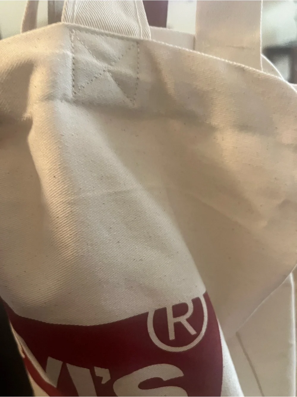 Levi's White Canvas Tote with Red Logo Panel